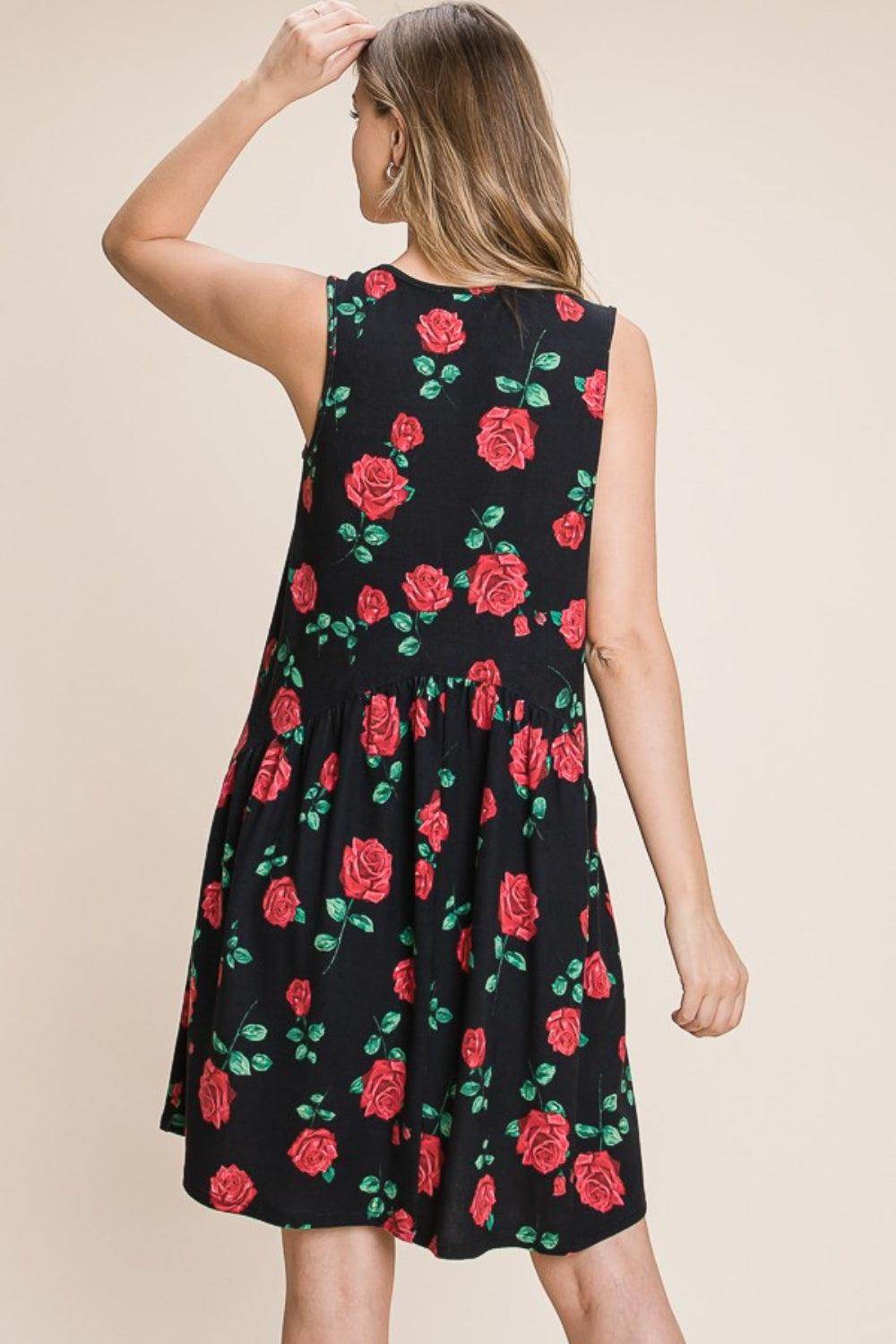 BOMBOM Floral Ruched Tank Dress for Summer Style - Selvanelle