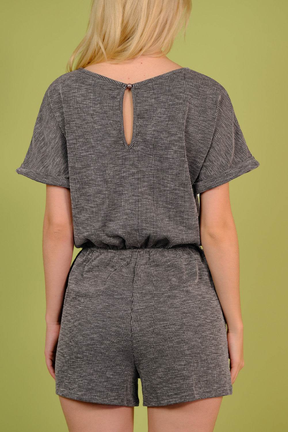 Round Neck Short Sleeve Romper with Pockets - Selvanelle