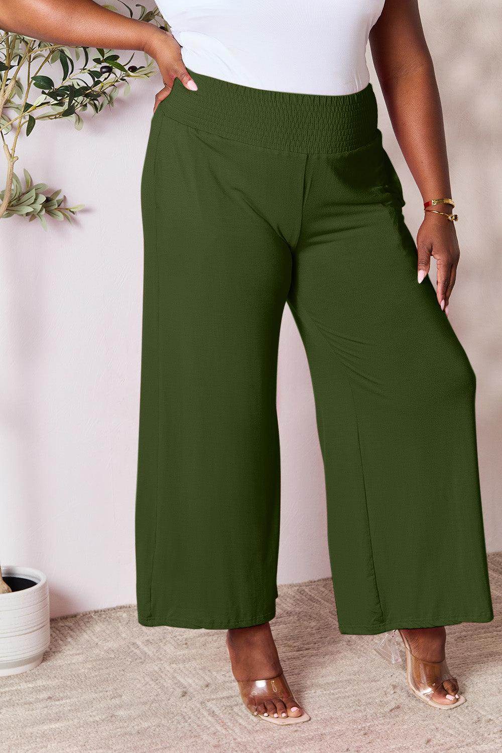 Double Take Full Size Smocked Wide Waistband Wide Leg Pants - Selvanelle