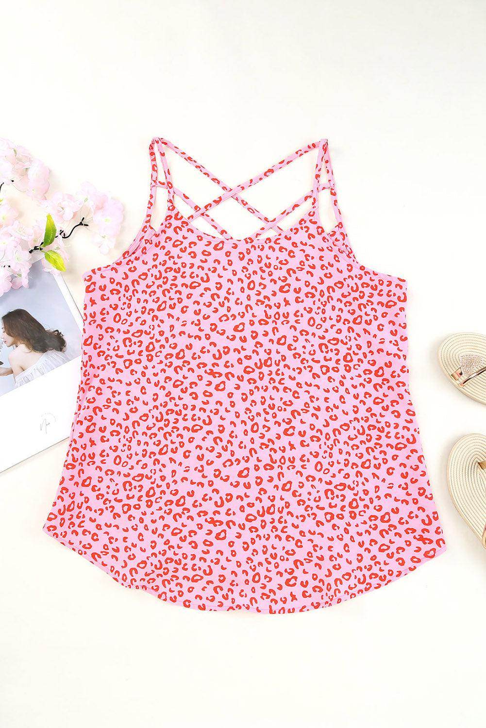 Cutout Leopard Round Neck Tank for Women Casual Style - Selvanelle