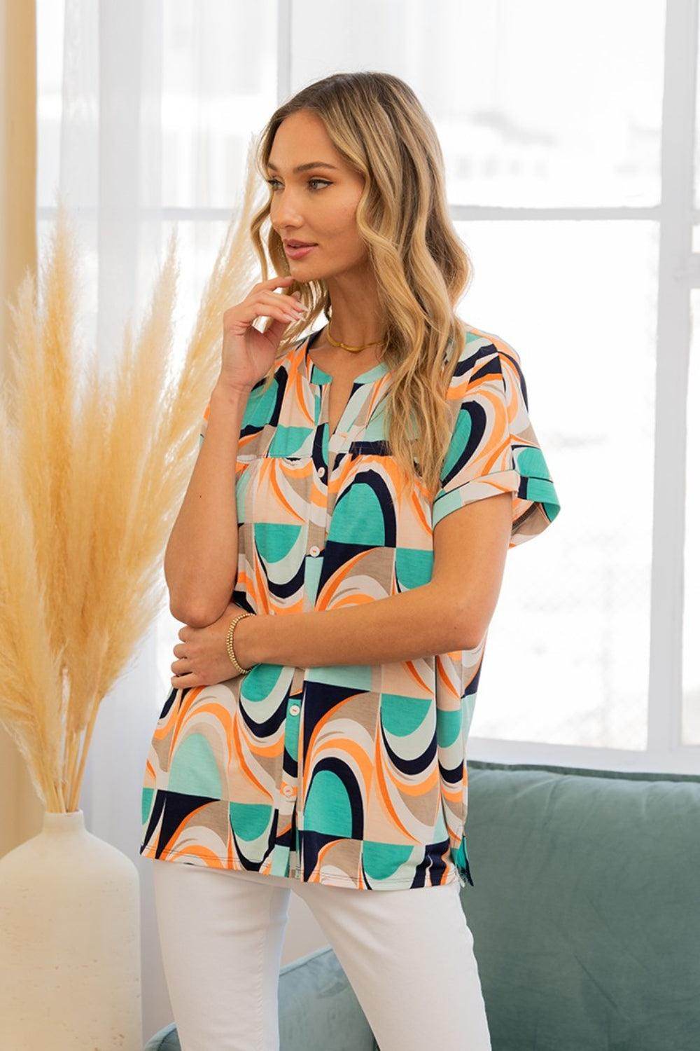 Sew In Love Wrinkle-Free Geometric Short Sleeve Shirt for Men - Selvanelle