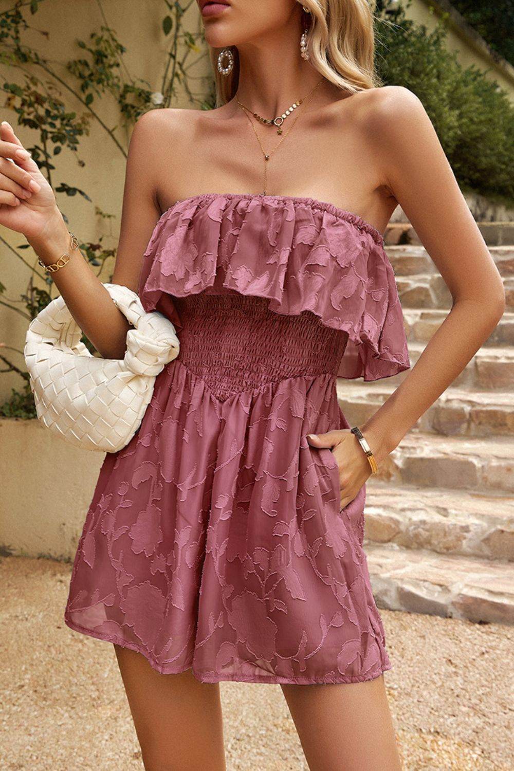 Devine Strapless Layered Smocked Romper - Selvanelle