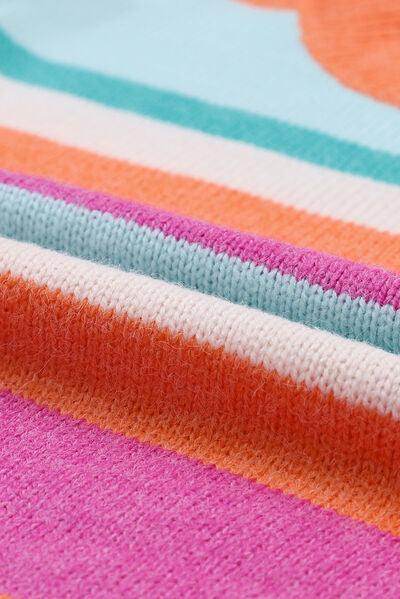 Striped Round Neck Drop Shoulder Sweater for Women - Selvanelle