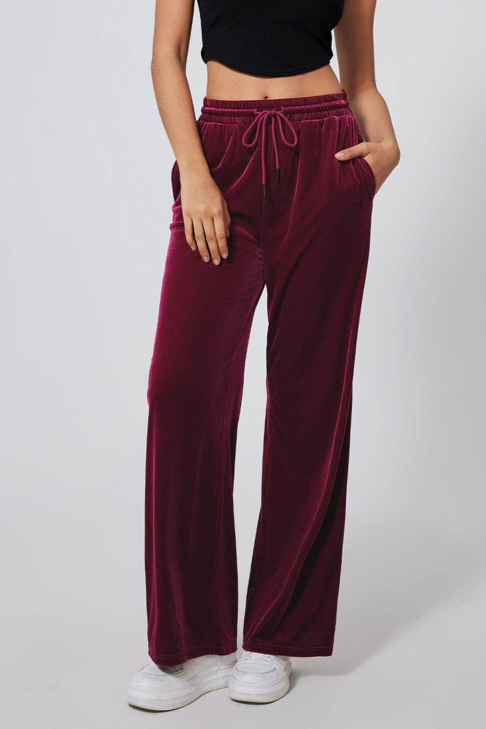 Drawstring Waist Wide Leg Active Pants for Women Comfort - Selvanelle