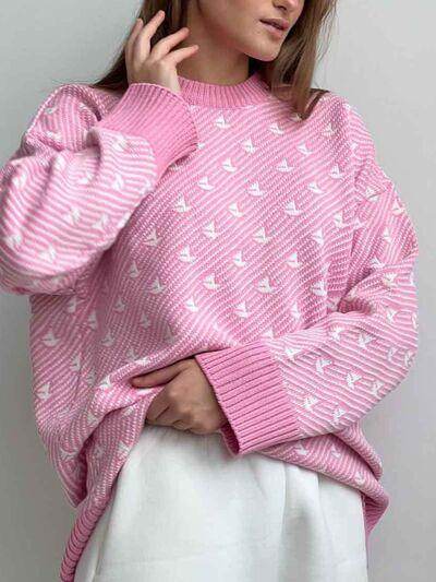 Contrast Round Neck Long Sleeve Sweater for Women Fashion - Selvanelle