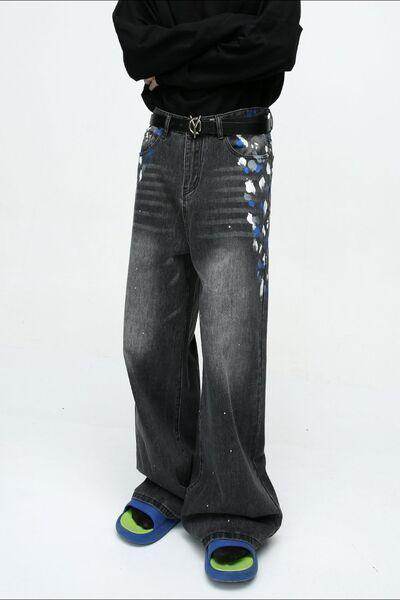 Watercolor Wide Leg Jeans with Pockets for Stylish Comfort - Selvanelle