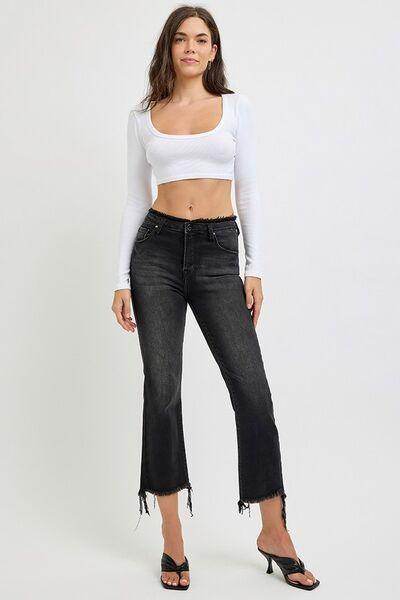 RISEN Full Size Raw Hem Cropped Flare Jeans Plus Size - Selvanelle