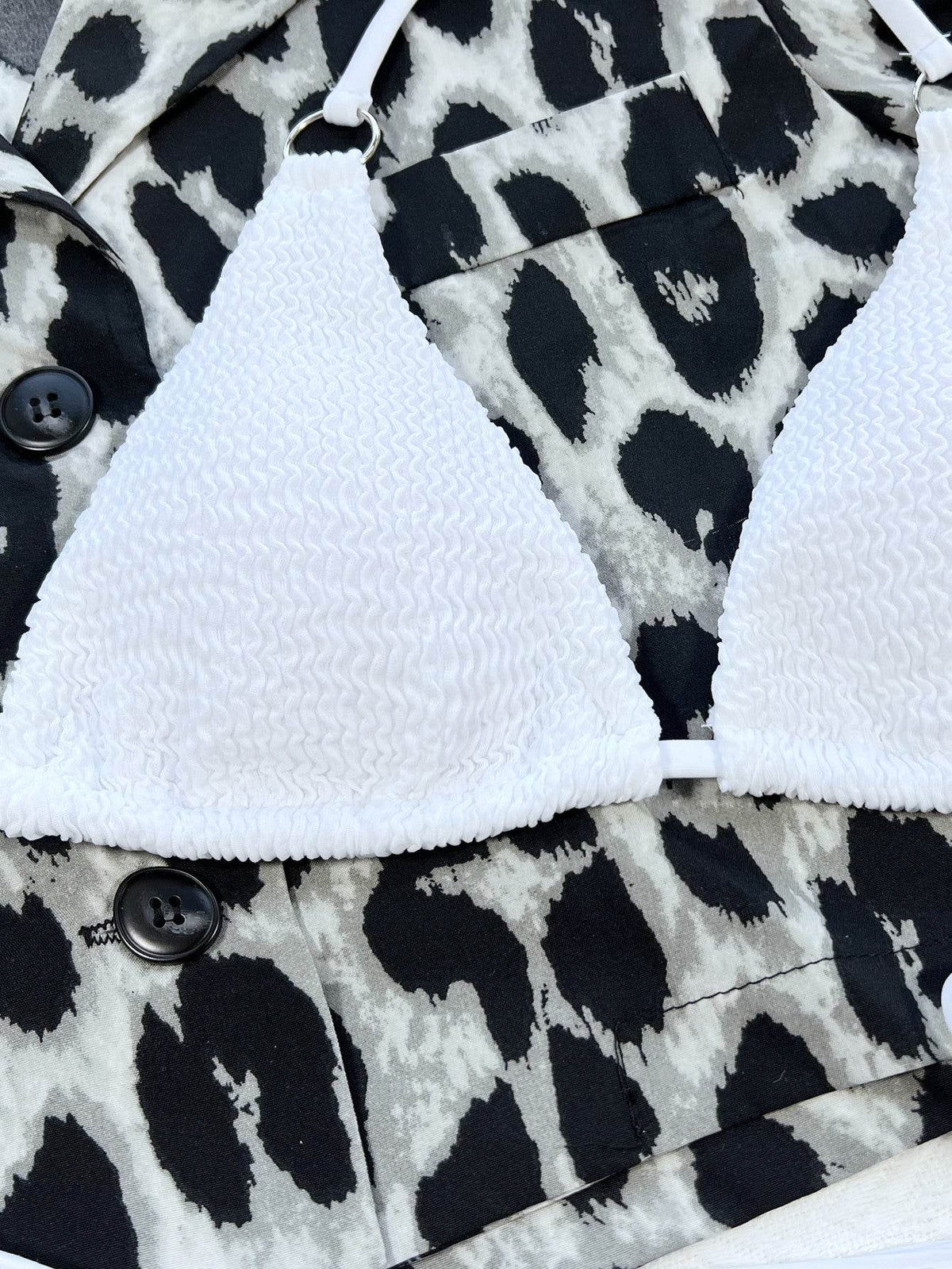Textured Halter Neck Tie Side Bikini Set - Selvanelle