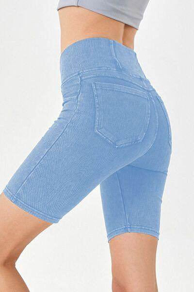 Basic Bae Asymmetrical Waist Denim Shorts With Pockets - Selvanelle