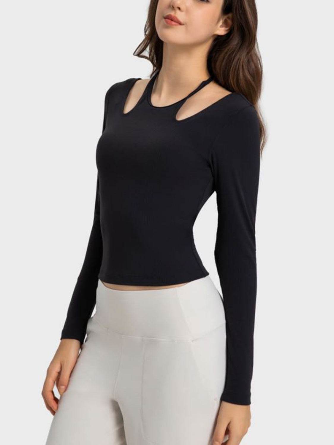 Millennia Halter Neck Long Sleeve Sporty Top - Selvanelle