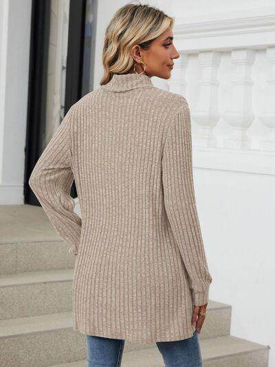 Ribbed Mock Neck Long Sleeve T-Shirt for Women Stylish Wear - Selvanelle