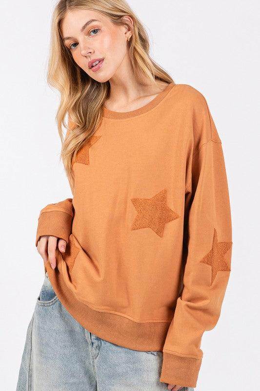 SAGE + FIG Star Patch Long Sleeve Sweatshirt for Women - Selvanelle
