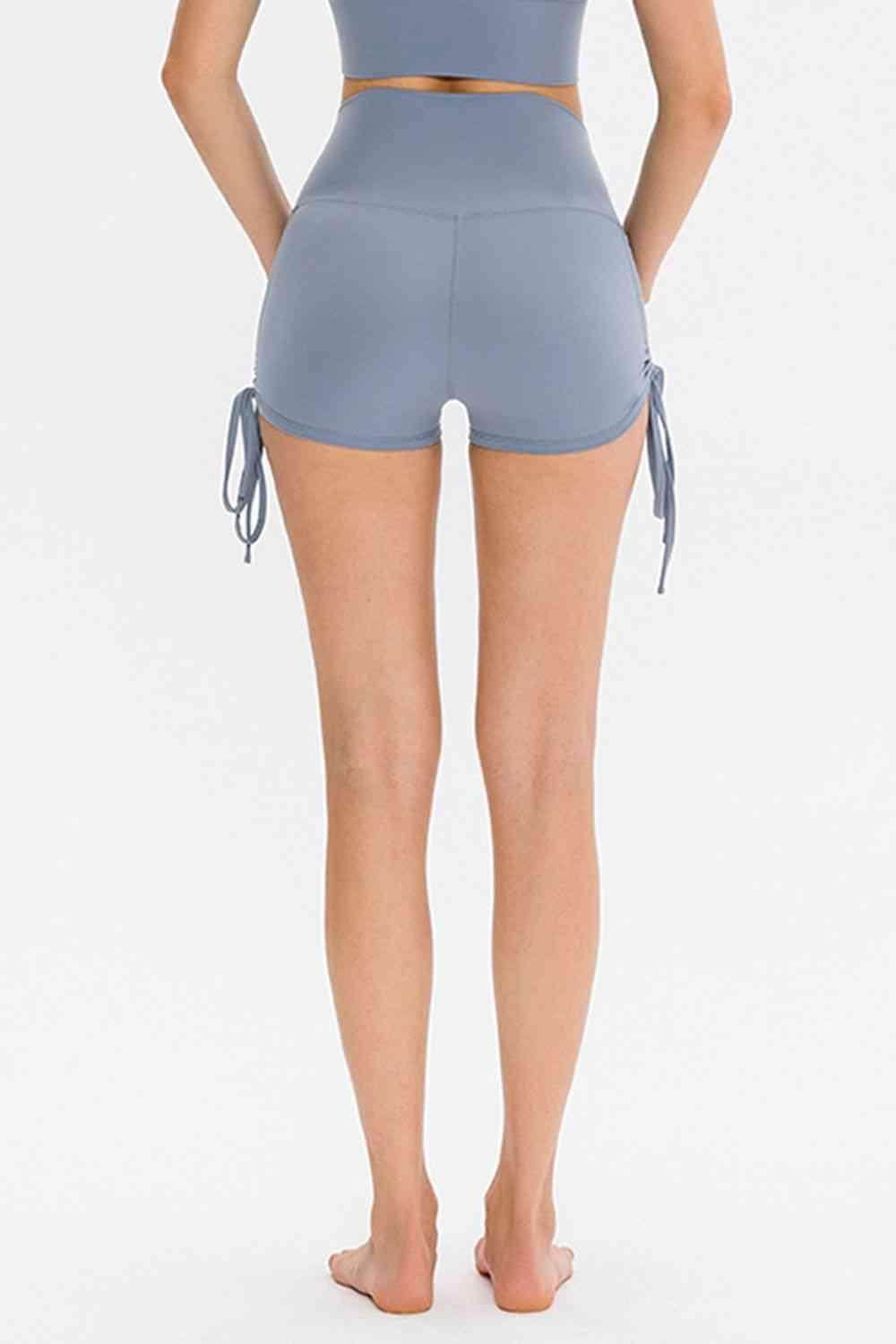 Drawstring Wide Waistband Side Tie Sports Shorts for Women - Selvanelle
