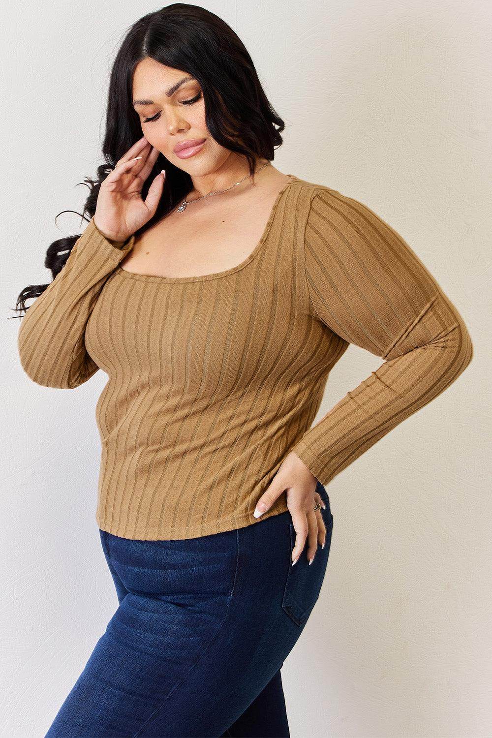 Basic Bae Full Size Ribbed Long Sleeve T-Shirt for Women - Selvanelle