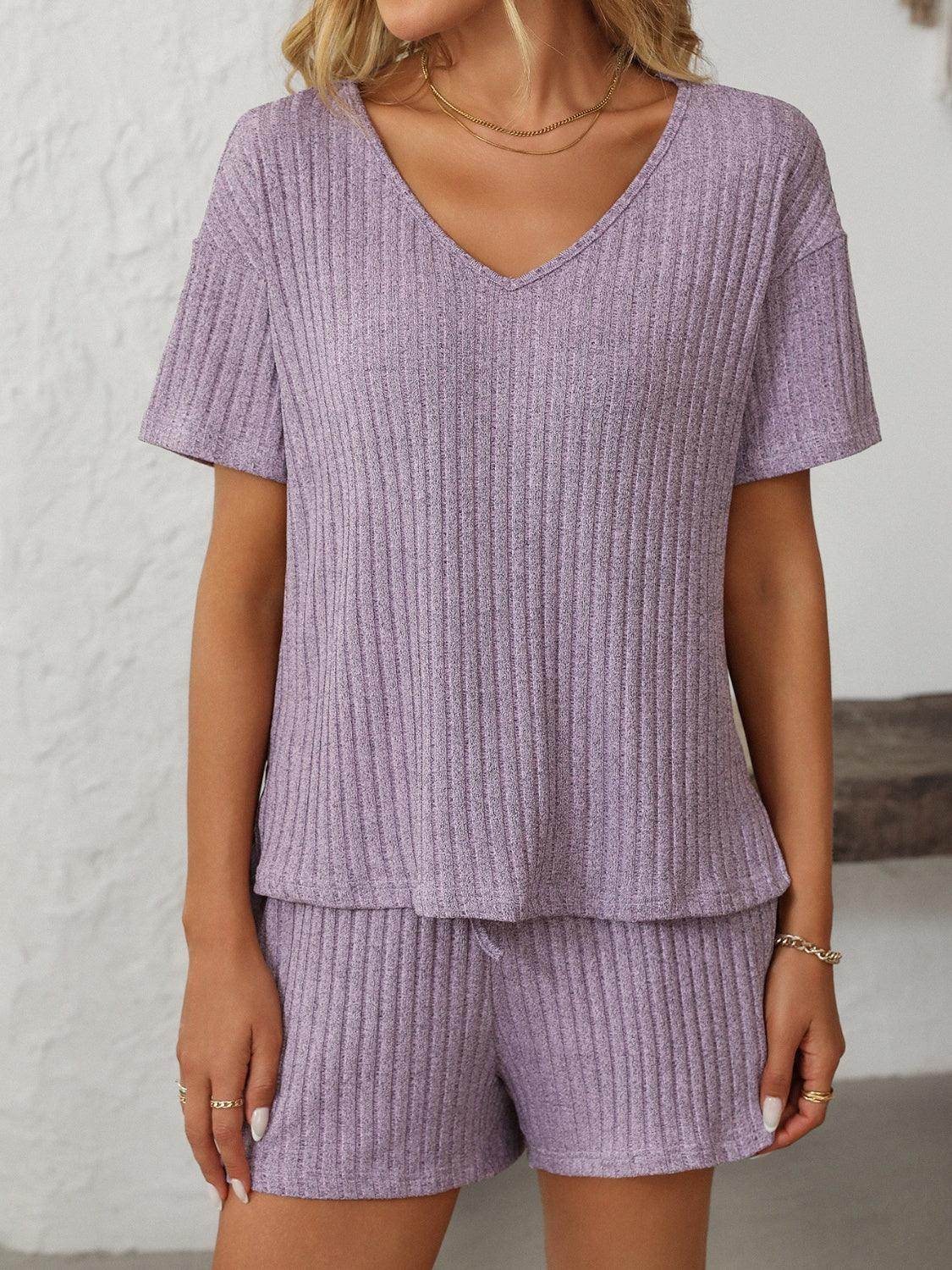 Mandy V-Neck Short Sleeve Top and Shorts Set for Women - Selvanelle