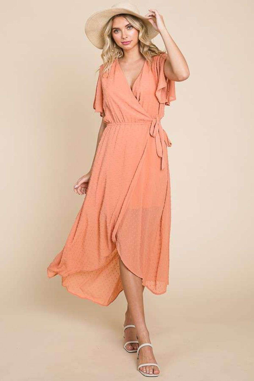 Culture Code Full Size Swiss Dot Tied Slit Dress - Selvanelle