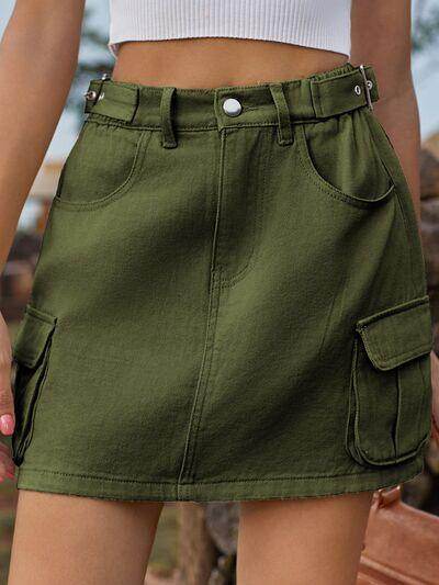 Adjustable Waist Denim Skirt with Pockets for Women - Selvanelle