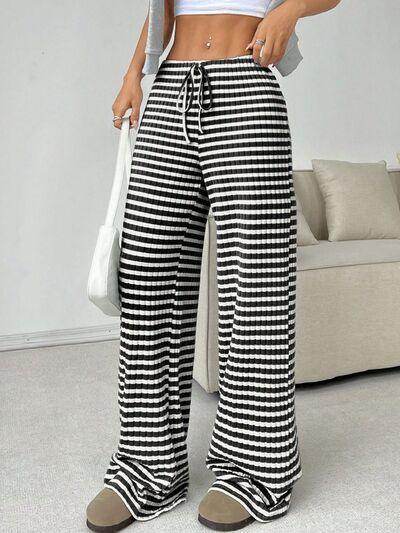 Tied Striped Wide Leg Pants for Stylish Comfort Wear - Selvanelle