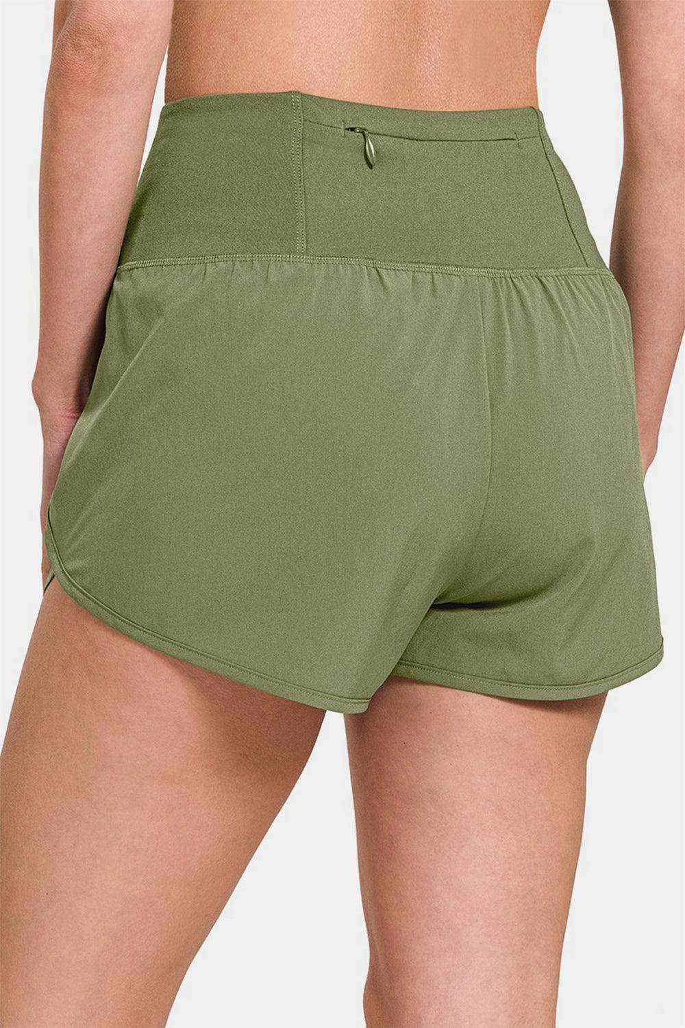 Zenana High-Waisted Zippered Back Pocket Active Shorts - Selvanelle