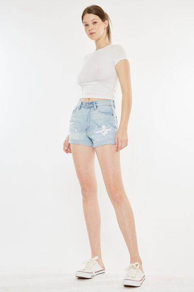 Kancan High Rise Repaired Mom Denim Shorts for Women - Selvanelle