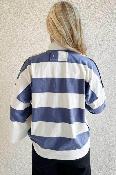 Oh Pima Cotton Wash Striped Half Zip Mock Neck Top - Selvanelle