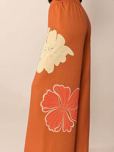Printed Elastic Waist Wide Leg Pants for Comfortable Style - Selvanelle