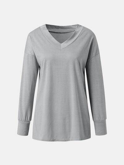 Full Size V-Neck Long Sleeve T-Shirt for Women Casual Wear - Selvanelle