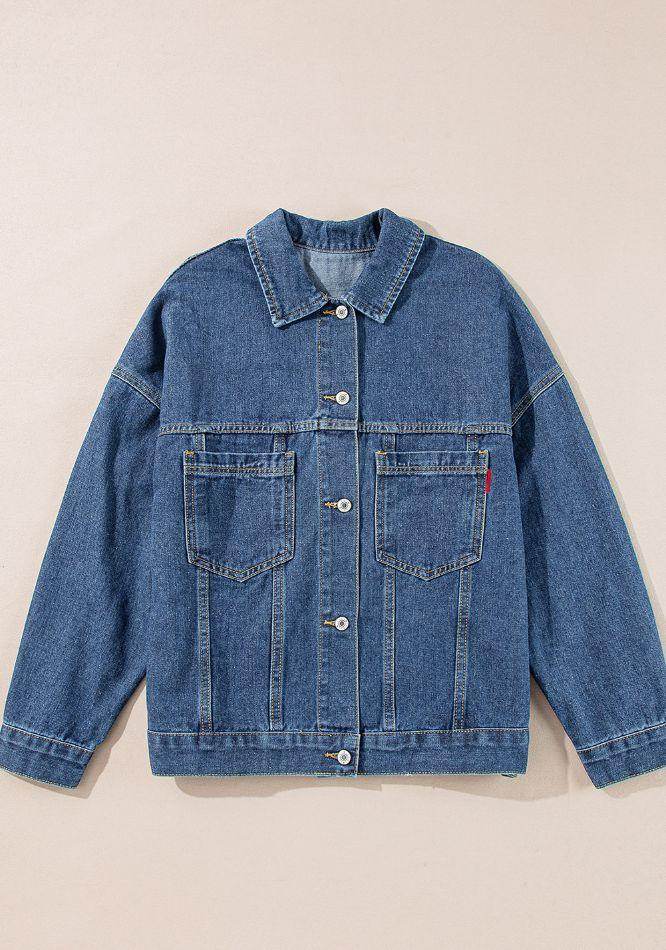 Stylish Pocketed Button Up Denim Jacket for Women - Selvanelle