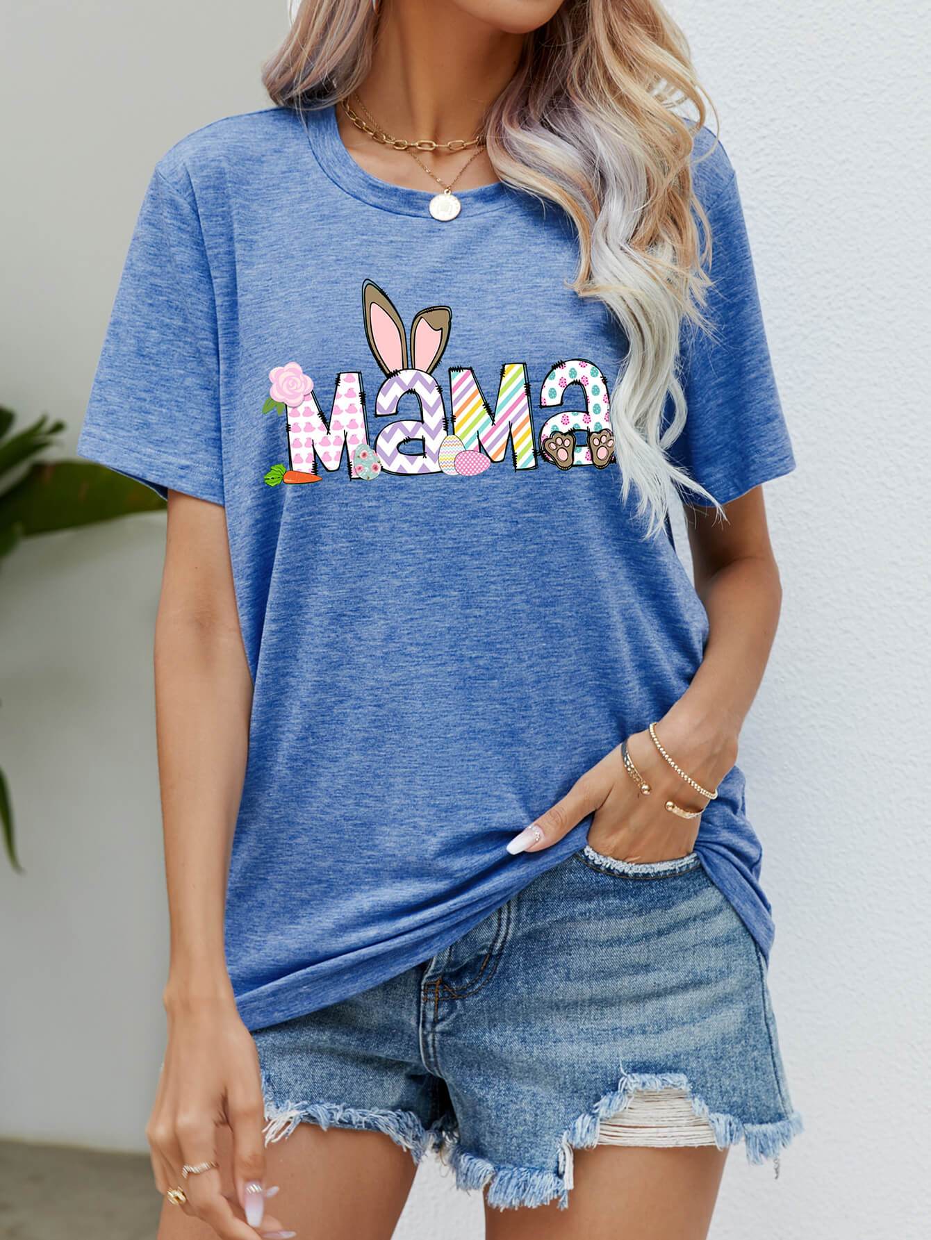 Easter MAMA Graphic Round Neck T-Shirt - Selvanelle