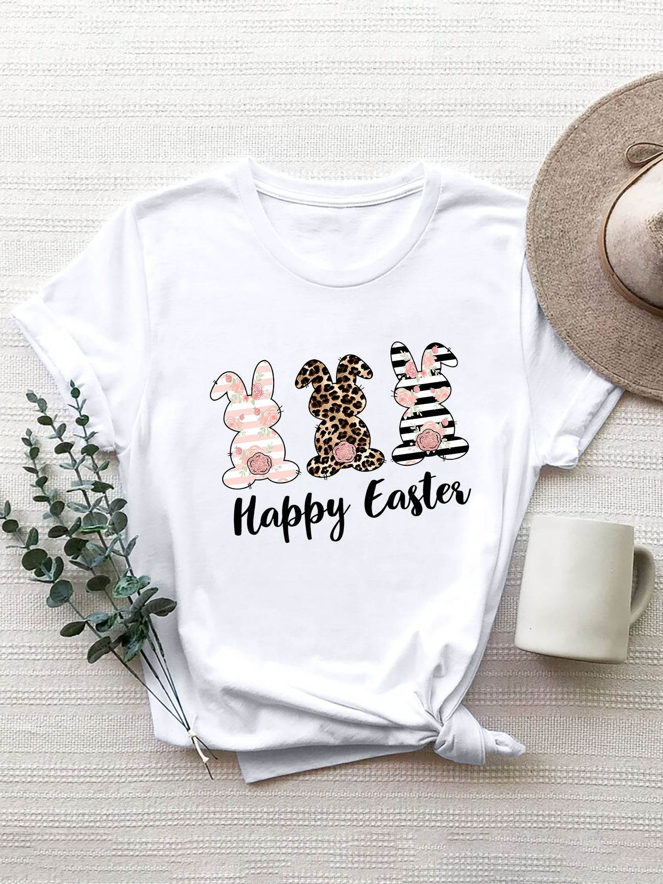 HAPPY EASTER Round Neck Short Sleeve T-Shirt - Selvanelle
