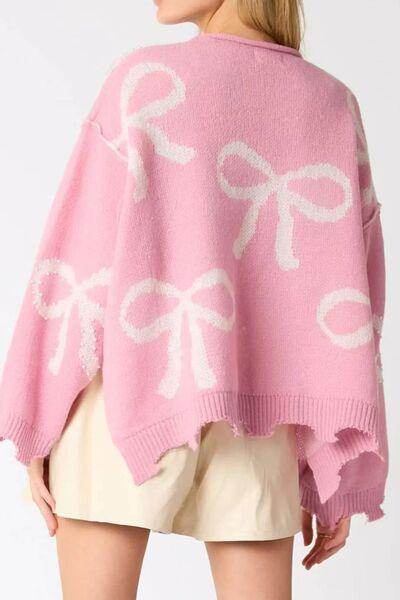 Pearl Detail Bow Round Neck Long Sleeve Sweater for Women - Selvanelle