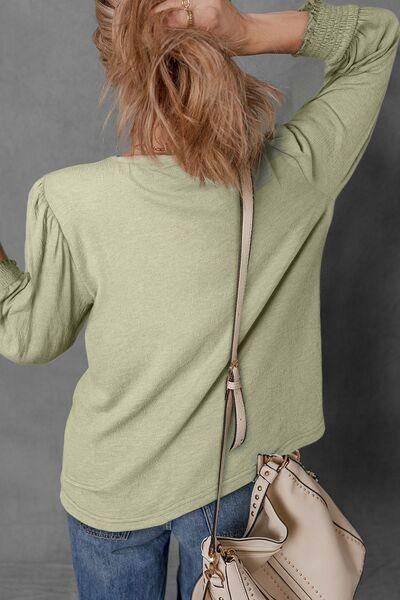 Textured Round Neck Three-Quarter Sleeve Blouse for Women - Selvanelle