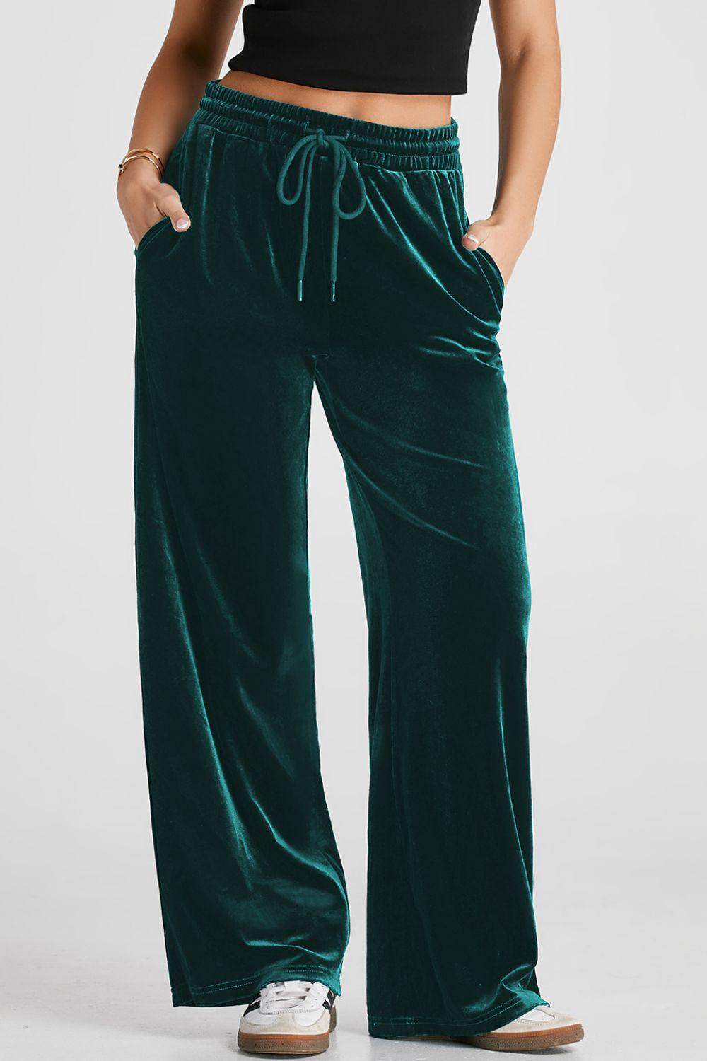 Drawstring Waist Wide Leg Active Pants for Women Comfort - Selvanelle