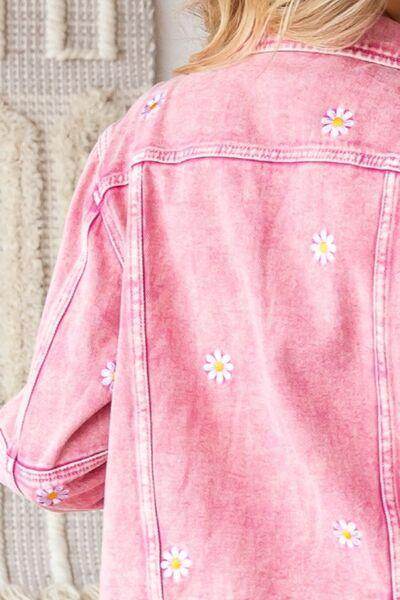 Veveret Daisy Print Button Up Denim Jacket for Women - Selvanelle