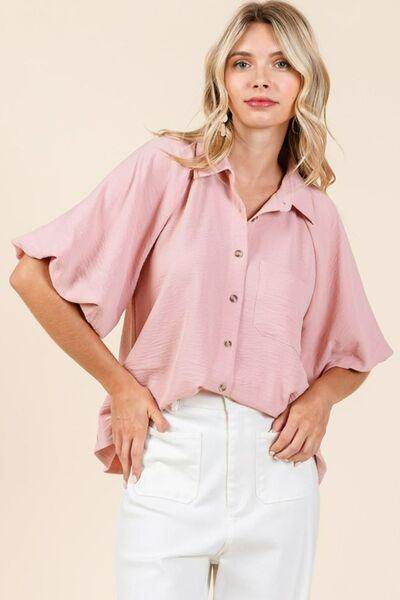 Mittoshop Airflow Short Bubble Sleeve Button Down Shirt - Selvanelle