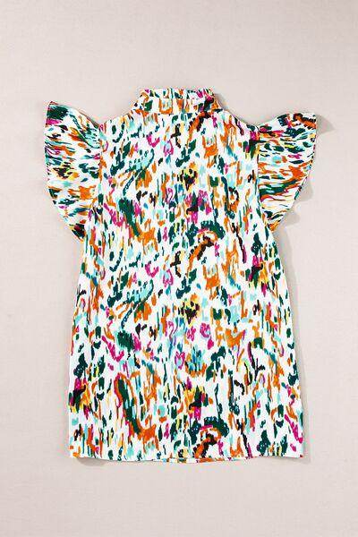 Abstract Print Ruffle Sleeve Blouse for Women Fashion - Selvanelle