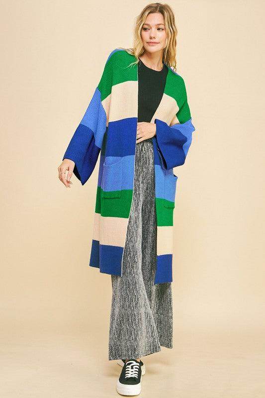 Davi & Dani Color Block Kimono Sleeve Open Front Cardigan - Selvanelle
