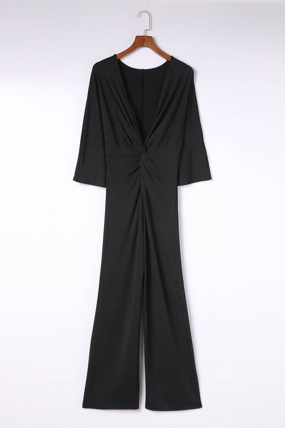 Twisted Plunge Three-Quarter Sleeve Jumpsuit - Selvanelle