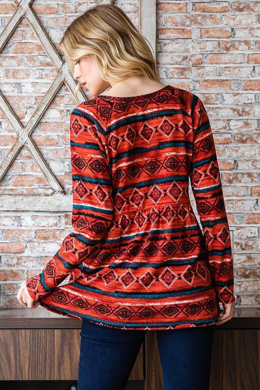 Heimish Full Size Geometric Button Detail Long Sleeve Top - Selvanelle