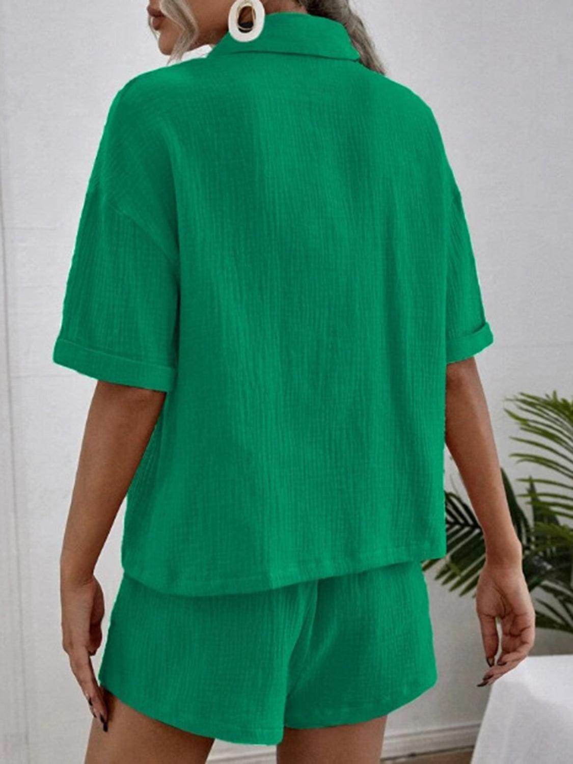 Button Up Short Sleeve Top and Shorts Set for Women - Selvanelle