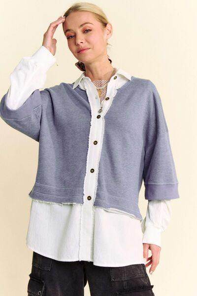 Davi & Dani Faux Layered French Terry Contrast Top Style - Selvanelle
