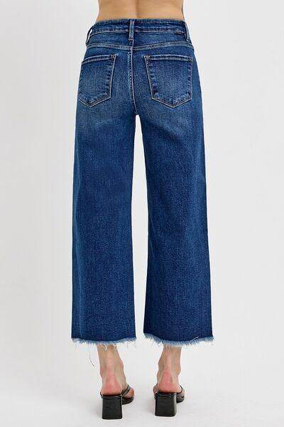 RISEN Raw Hem Wide Leg Attached Buckle Jeans for Women - Selvanelle