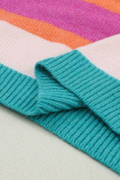 Striped Round Neck Drop Shoulder Sweater for Women - Selvanelle