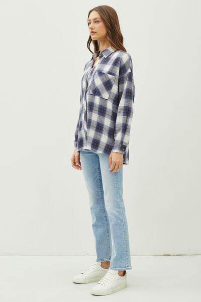 Be Cool Plaid Flannel Button Down Shirt with Chest Pocket - Selvanelle