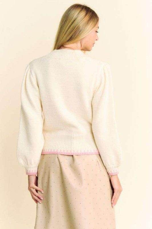 Davi & Dani Flower Patch Fuzzy Mock Neck Sweater Cozy - Selvanelle