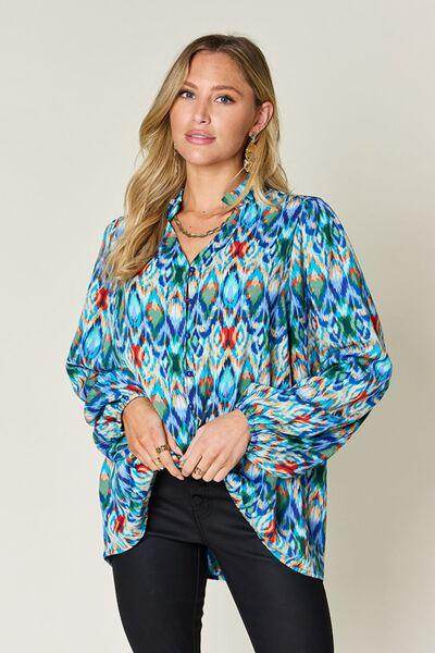Double Take Full Size Printed Balloon Sleeve Blouse for Women - Selvanelle