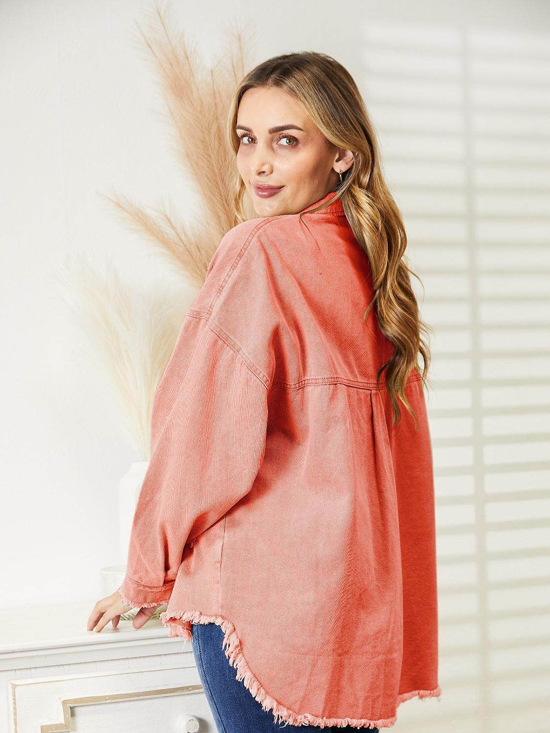 Distressed Raw Hem Denim Jacket for Relaxed Fit Style - Selvanelle