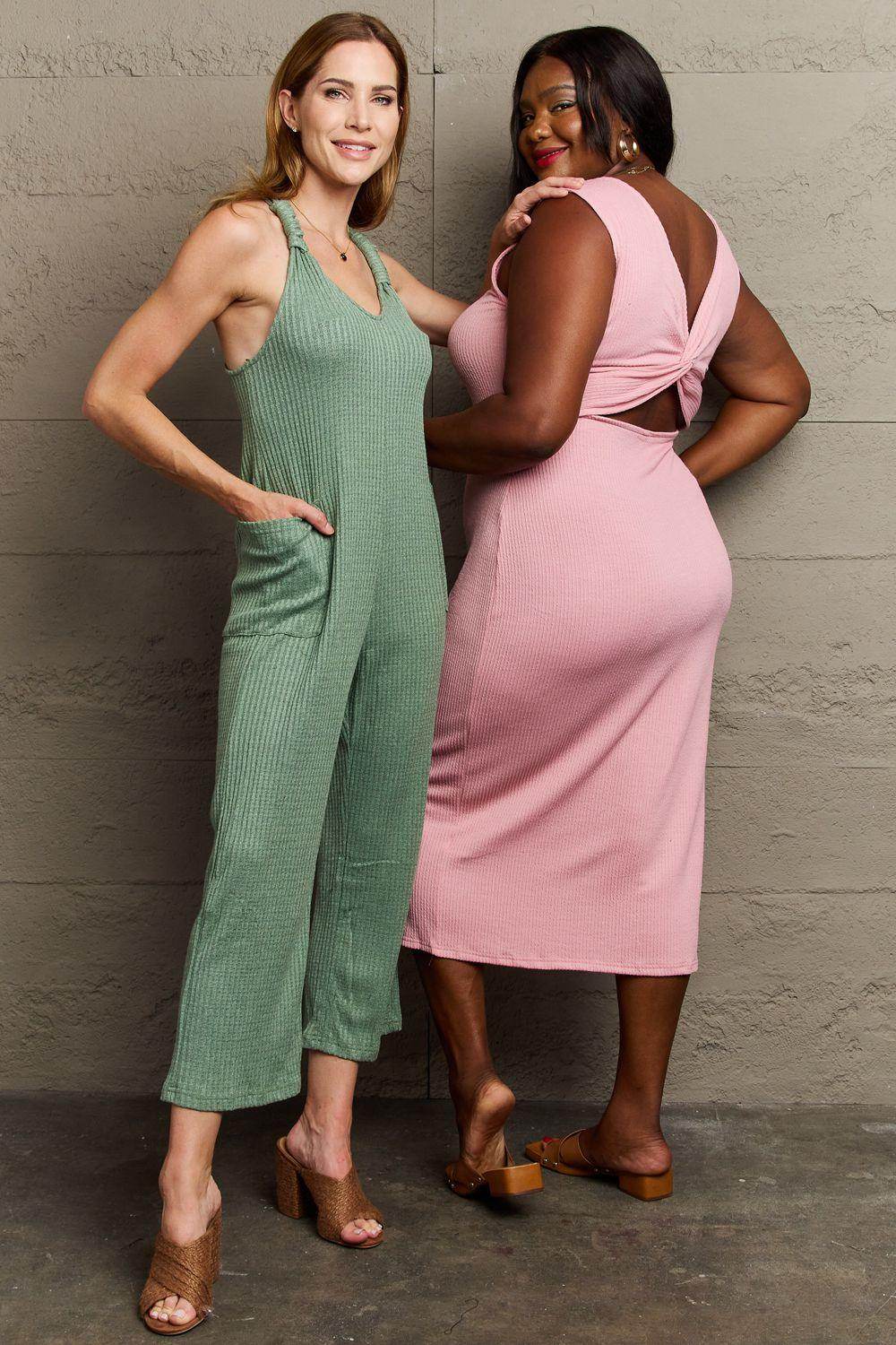 HEYSON Don't Get It Twisted Full Size Rib Knit Jumpsuit - Selvanelle