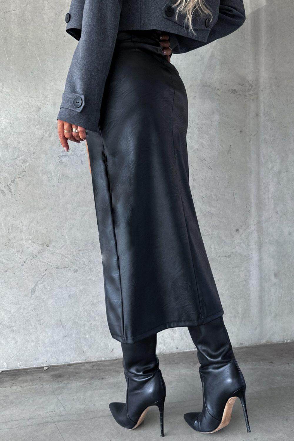 Slit Midi Skirt with Pockets for Chic Everyday Style - Selvanelle