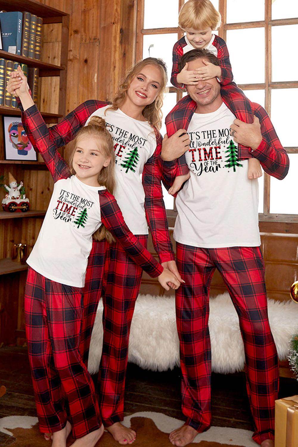 Slogan Graphic Top and Plaid Pants Set for Women - Selvanelle